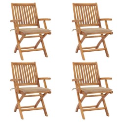Chaises pliables de jardin avec coussins lot de 4 Teck solide 551069551069