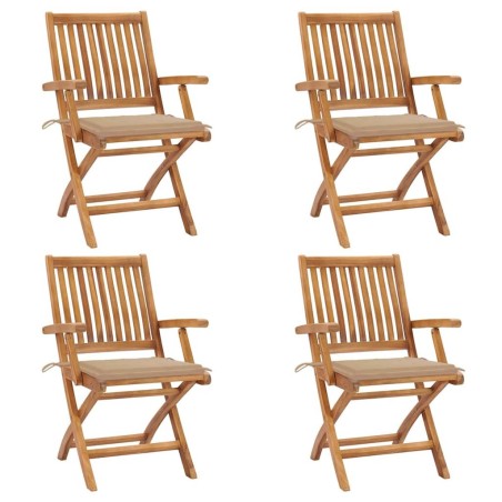 Chaises pliables de jardin avec coussins lot de 4 Teck solide 551069551069