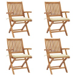 Chaises pliables de jardin avec coussins lot de 4 Teck solide 551070551070
