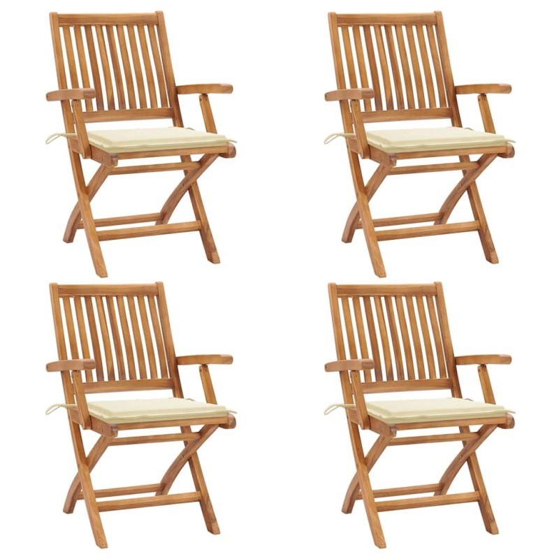 Chaises pliables de jardin avec coussins lot de 4 Teck solide 551070551070