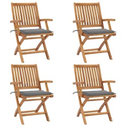 Chaises pliables de jardin avec coussins lot de 4 Teck solide 551071551071