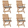 Chaises pliables de jardin avec coussins lot de 4 Teck solide 551071551071