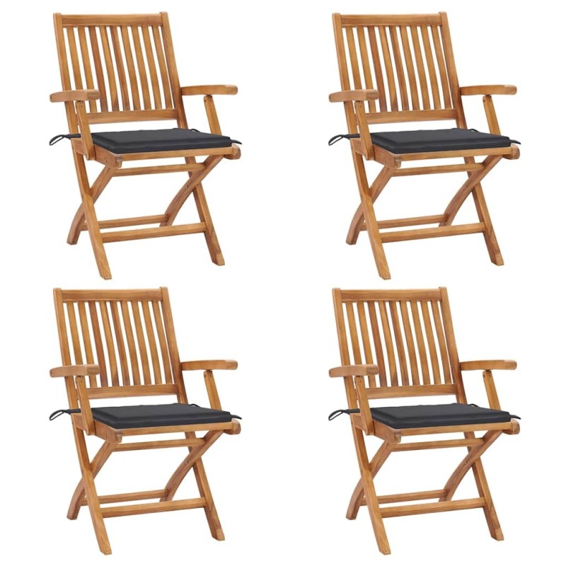 Chaises pliables de jardin avec coussins lot de 4 Teck solide 551072551072