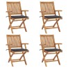 Chaises pliables de jardin avec coussins lot de 4 Teck solide 551072551072