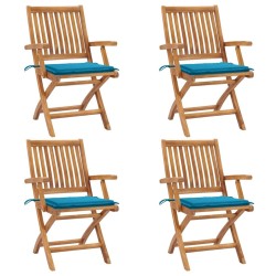 Chaises pliables de jardin avec coussins lot de 4 Teck solide 551079551079