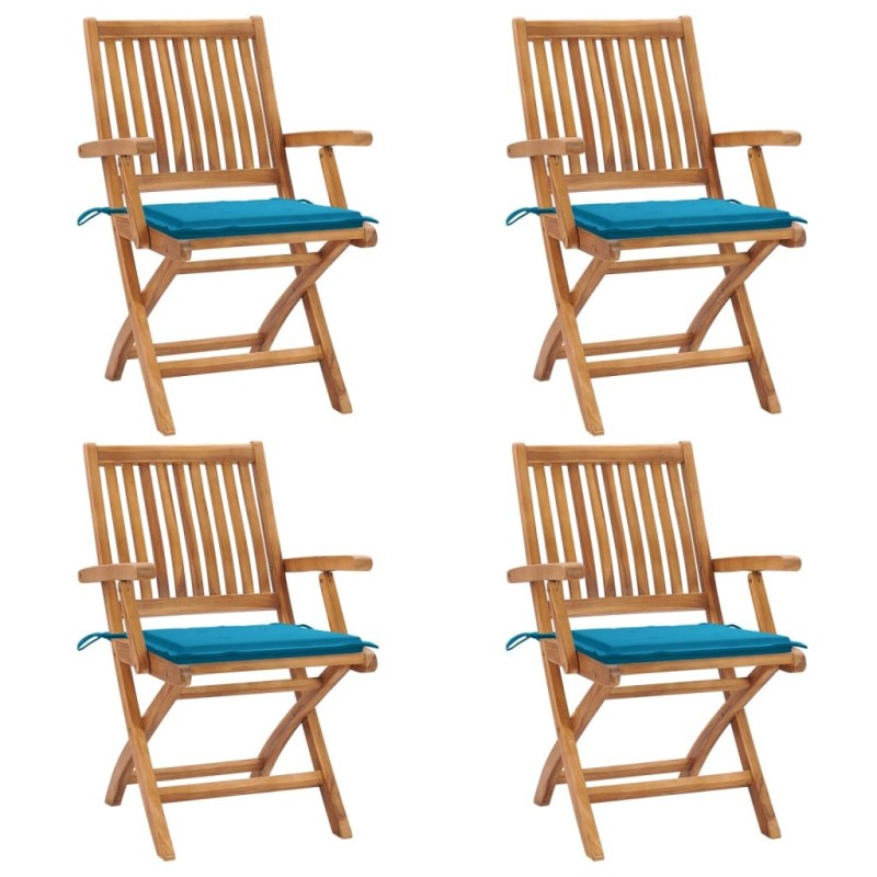 Chaises pliables de jardin avec coussins lot de 4 Teck solide 551079551079