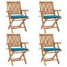 Chaises pliables de jardin avec coussins lot de 4 Teck solide 551079551079