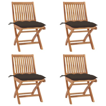 Chaises pliables de jardin avec coussins lot de 4 Teck solide 551088551088