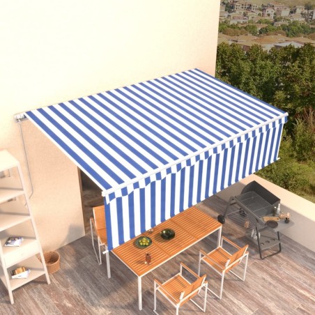 Auvent rétractable manuel avec store 5x3 m Bleu et blanc 551097551097