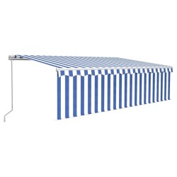 Auvent rétractable manuel avec store 5x3 m Bleu et blanc 551097551097
