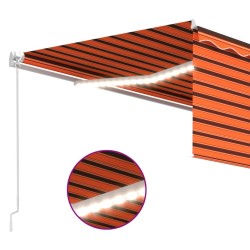 Auvent manuel rétractable et store et LED 4,5x3 m Orange/marron 551098551098