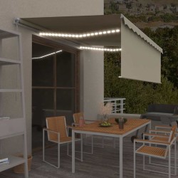 Auvent manuel rétractable avec store et LED 4x3 m Crème 551111551111