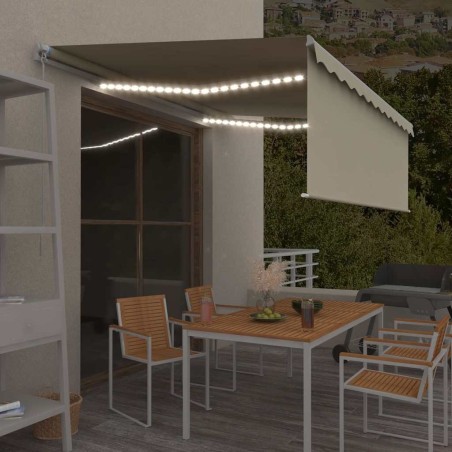 Auvent manuel rétractable avec store et LED 4x3 m Crème 551111551111
