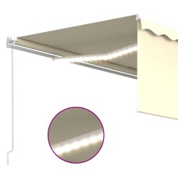 Auvent manuel rétractable avec store et LED 4x3 m Crème 551111551111