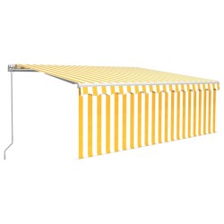 Auvent manuel rétractable avec store et LED 4x3m Jaune et blanc 551115551115