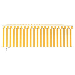 Auvent manuel rétractable avec store et LED 4x3m Jaune et blanc 551115551115