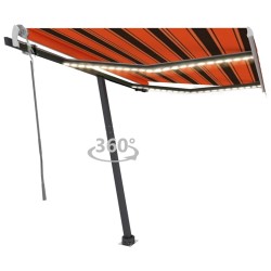Auvent manuel rétractable avec LED 350x250 cm Orange et marron 551134551134