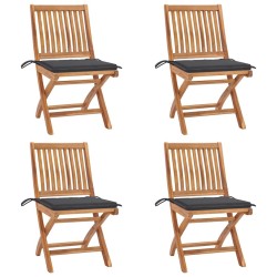 Chaises pliables de jardin avec coussins lot de 4 Teck solide 551136551136