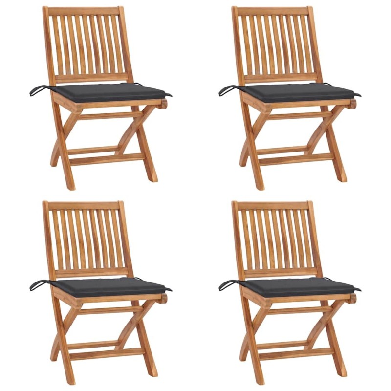 Chaises pliables de jardin avec coussins lot de 4 Teck solide 551136551136