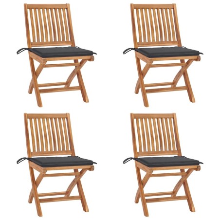 Chaises pliables de jardin avec coussins lot de 4 Teck solide 551136551136