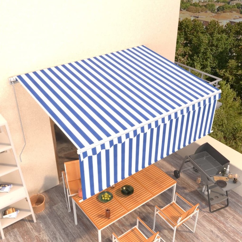 Auvent manuel rétractable avec store 4x3 m Bleu et blanc 551139551139