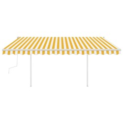Auvent manuel rétractable avec poteaux 4x3 m Jaune et blanc 551179551179