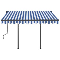 Auvent rétractable automatique et poteaux 3x2,5 m Bleu et blanc 551181551181