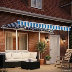 Auvent manuel rétractable avec LED 3x2,5 m Bleu et blanc 551196551196