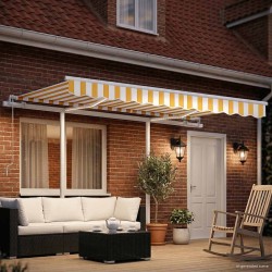 Auvent manuel rétractable avec LED 3,5x2,5 m Jaune et blanc 551200551200