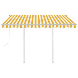 Auvent rétractable automatique et poteaux 3x2,5m Jaune et blanc 551202551202