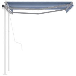Auvent rétractable automatique et poteaux 3x2,5 m Bleu et blanc 551204551204
