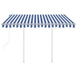 Auvent rétractable automatique et poteaux 3x2,5 m Bleu et blanc 551204551204
