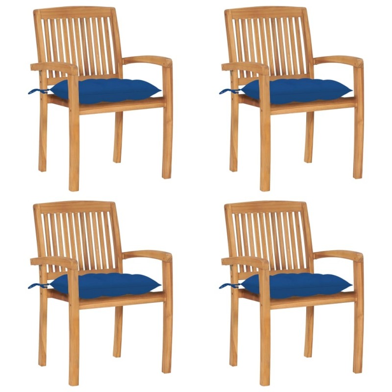 Chaises de jardin empilables avec coussins lot de 4 Teck solide 551215551215