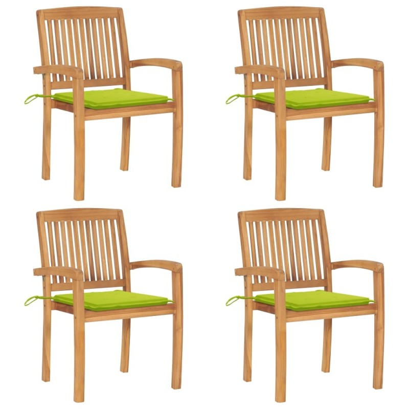 Chaises de jardin empilables avec coussins lot de 4 Teck solide 551235551235