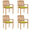 Chaises de jardin empilables avec coussins lot de 4 Teck solide 551235551235