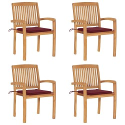 Chaises de jardin empilables avec coussins lot de 4 Teck solide 551237551237