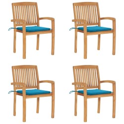 Chaises de jardin empilables avec coussins lot de 4 Teck solide 551243551243