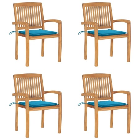 Chaises de jardin empilables avec coussins lot de 4 Teck solide 551243551243