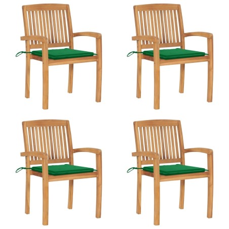 Chaises de jardin empilables avec coussins lot de 4 Teck solide 551256551256