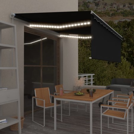 Auvent manuel rétractable avec store et LED 4x3 m Anthracite 551283551283