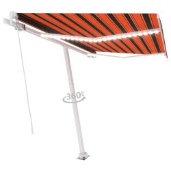 Auvent manuel rétractable avec LED 300x250 cm Orange et marron 551286551286