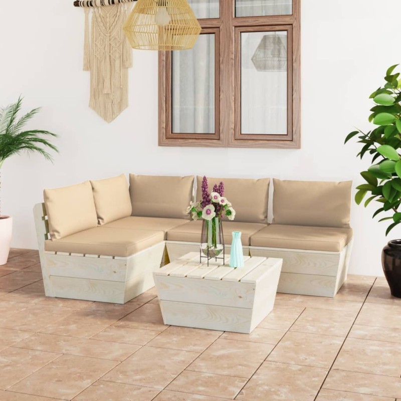Salon de jardin palette 5 pcs avec coussins bois d'épicéa 551342551342