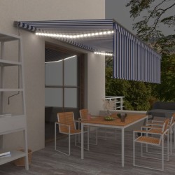 Auvent rétractable manuel avec store et LED 5x3 m Bleu et blanc 551360551360