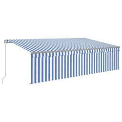 Auvent rétractable manuel avec store et LED 5x3 m Bleu et blanc 551360551360
