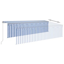 Auvent rétractable manuel avec store et LED 5x3 m Bleu et blanc 551360551360