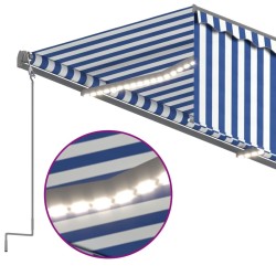 Auvent rétractable manuel avec store et LED 5x3 m Bleu et blanc 551360551360