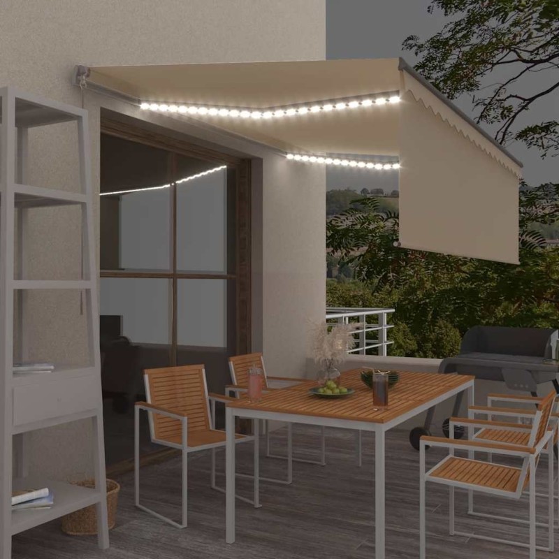 Auvent manuel rétractable avec store et LED 4x3m Crème 551361551361
