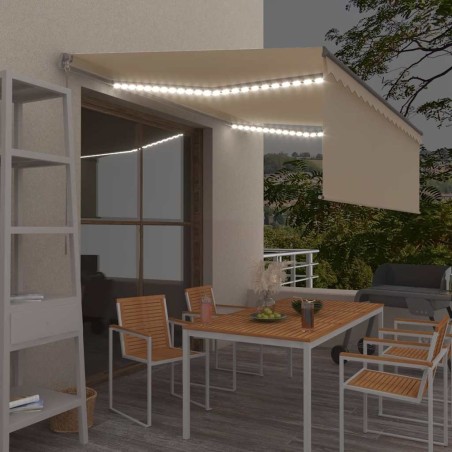 Auvent manuel rétractable avec store et LED 4x3m Crème 551361551361