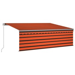 Auvent manuel rétractable avec store LED 4x3 m Orange et marron 551367551367