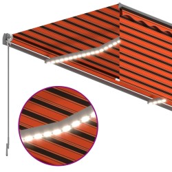 Auvent manuel rétractable avec store LED 4x3 m Orange et marron 551367551367